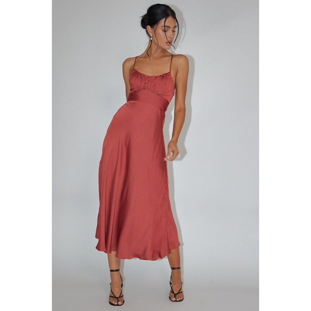 NWT Selfie Leslie Linka Cami Strap Midi Dress in Chocolate Size 8US